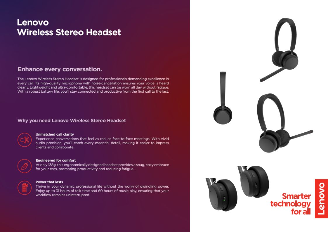 4XD1Q30302 LENOVO WIRELESS STEREO HEADSET